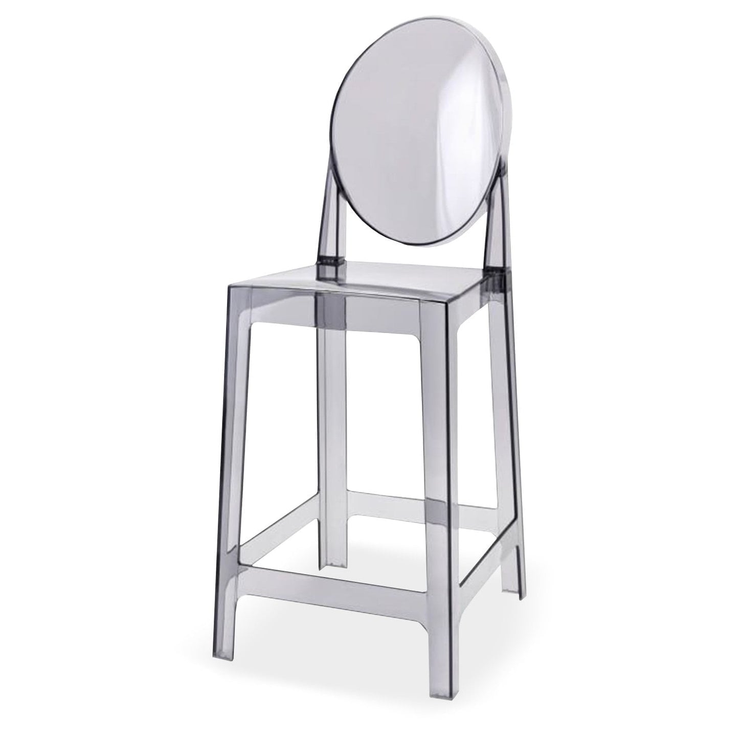 2xhome 25in Seat Height Transparent Kitchen Barstool, Modern Ghost Accent Side Armless Counter Stool With Back, Smoke