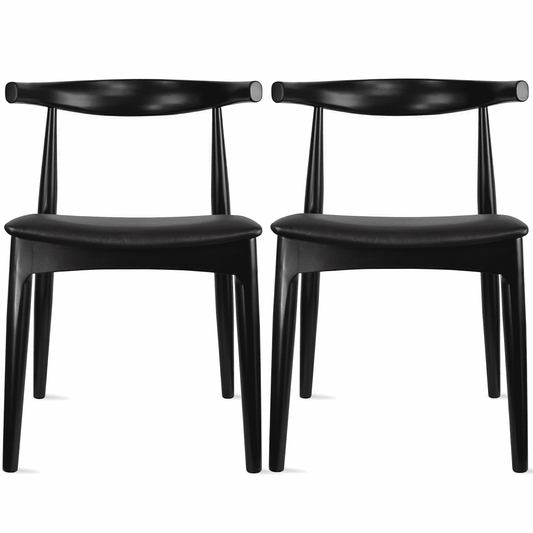 2xhome Set of 2 Solid Wood Farmhouse Dining Elbow Chairs with PU Leather Cushion Seats - Kennedy Presidential Accent Armchairs for Kitchen Dining Room or Office, Black (Disassembled)