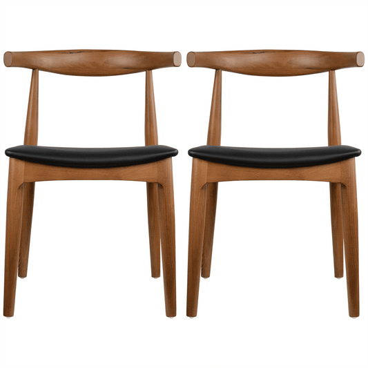 2xhome Set of 2 Solid Wood Farmhouse Dining Elbow Chairs with PU Leather Cushion Seats - Kennedy Presidential Accent Armchairs for Kitchen Dining Room or Office, Espresso