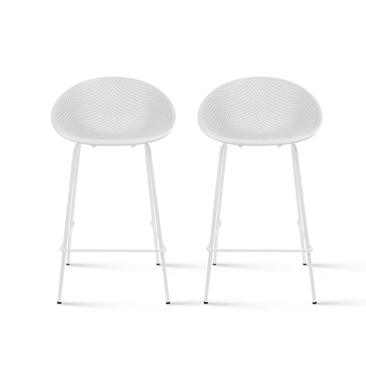 2xhome Set of 2 Mid-Century Modern BarStool Metal Frame with Breathable Perforated Egg Shaped Seat for Indoor/Outdoor Use