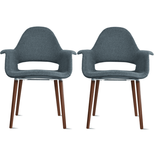 2xhome Set of 2 Mid Century Modern Upholstered Fabric Organic Accent Living Room Dining Arm Chairs with Dark Natural Wooden Legs, Dark Navy Blue