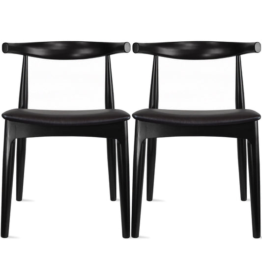 2xhome Set of 2 Solid Wood Farmhouse Dining Chairs with PU Leather Cushion Seat, Kennedy Presidential Accent Armchairs for Home or Office, Black