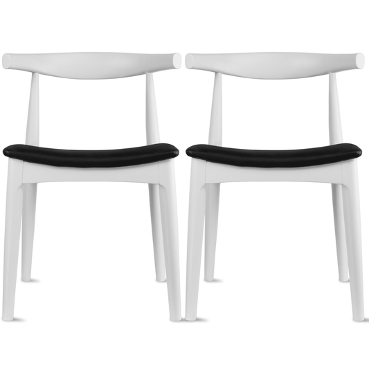 2xhome Set of 2 Solid Wood Farmhouse Dining Chairs with PU Leather Cushion Seat, Kennedy Presidential Accent Armchairs for Home or Office, White