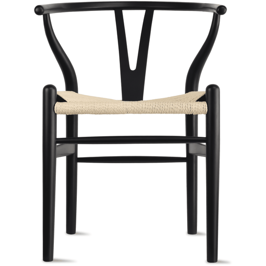 2xhome Wishbone Solid Wooden Dining Chair with Woven Papercord Seat, Modern Farmhouse Y Back Elbow Side Chair Black