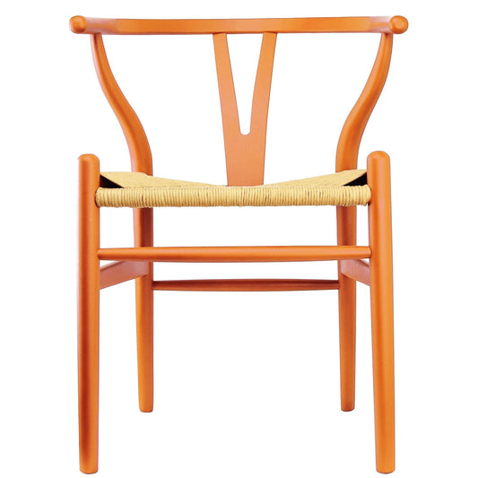2xhome Wishbone Solid Wooden Dining Chair with Woven Papercord Seat, Modern Farmhouse Y Back Elbow Side Chair, Orange