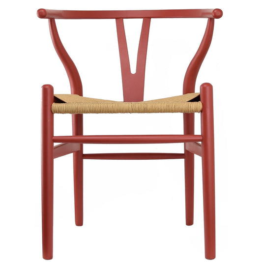 2xhome Wishbone Solid Wooden Dining Chair with Woven Papercord Seat, Modern Farmhouse Y Back Elbow Side Chair, Red