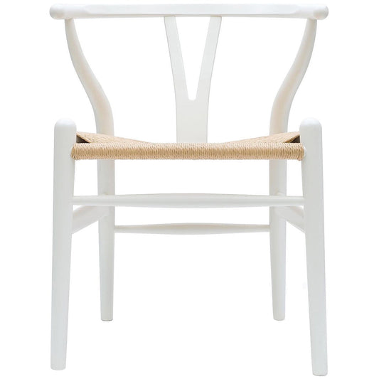2xhome Wishbone Solid Wooden Dining Chair with Woven Papercord Seat, Modern Farmhouse Y Back Elbow Side Chair, White