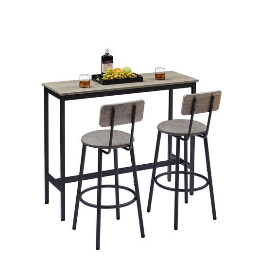 3 Piece Bar Table Set, Modern Counter Height Dining Set, Home Dining Table and Chairs Set for 2, Kitchen Breakfast Table Set with 2 Cushioned Stools, Bistro Pub Table Set, Gray