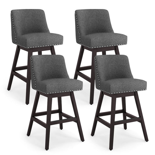Dycanpo 30in H Swivel Bar Stools Set of 4 with Back Linen Fabric for Home Kitchen Island, Gray
