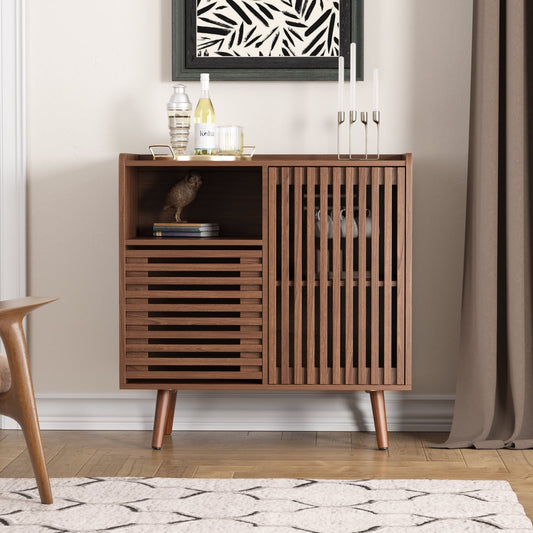 Veanerwood 31.5in Buffet Cabinet with Storage, Walnut