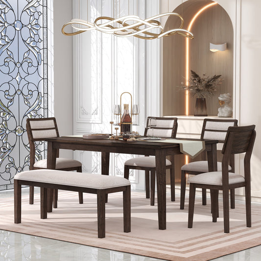 Bellemave Dining Table Set for 6, Includes Dining Table, 4 Upholstered Chairs & Bench, Wooden Classic and Traditional Style Dining Set for Living Room¡°¨GEspresso¡°?