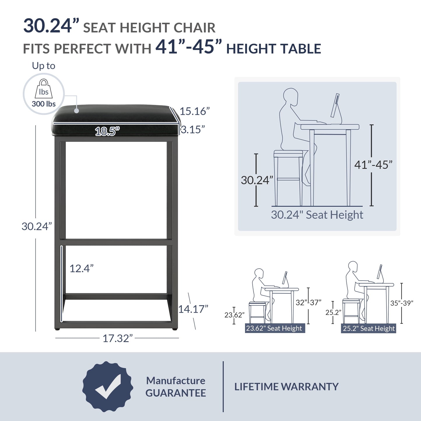 BELLEZE 30in Bar Height Bar Stools Set of 4, PU Leather Backless Barstools, Modern Upholstered Kitchen Stools with Metal Base Kitchen Island Chairs for Bar Pub Bistro, Black & Black