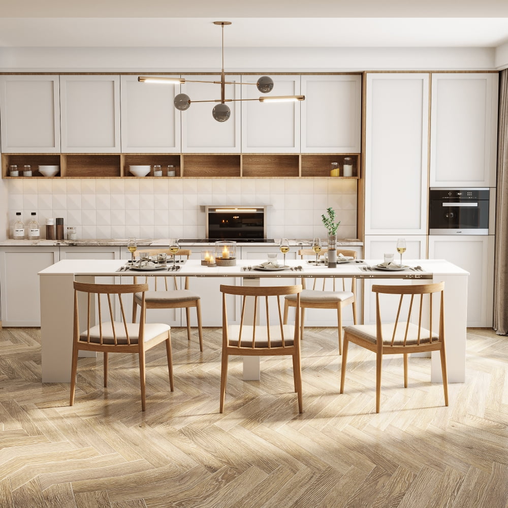 118.5in Modern Extendable Console Table,Wood Rustic Dining Table with Spacious Tabletop,Entryway Cupboard Extra Long Dining Table Sideboard with Strong Leg,Chair not Include,for Bar Kitchen Living Room