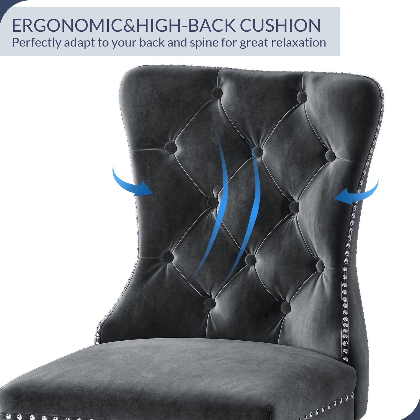 BELLEZE Upholstered Dining Chairs Set of 2, Velvet Luxury Dining Room Chairs with Button Back, Nailhead Trim, Pull-ring, Solid Wood Legs for Kitchen, Living Room, Restaurant - Chandler (Grey)