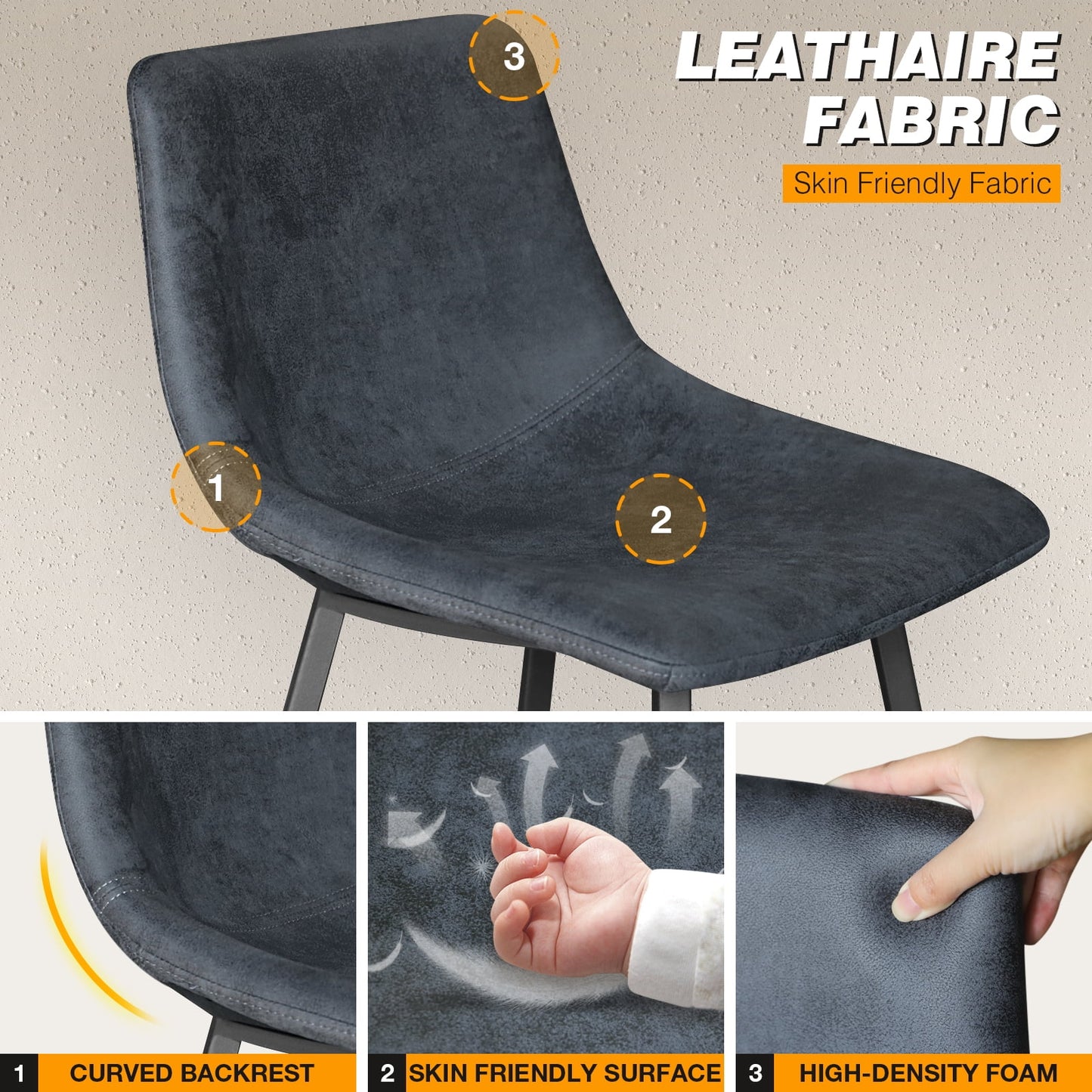 24in Tech Cloth Counter Height Bar Stools with Backs, Navy Blue, Set of 2