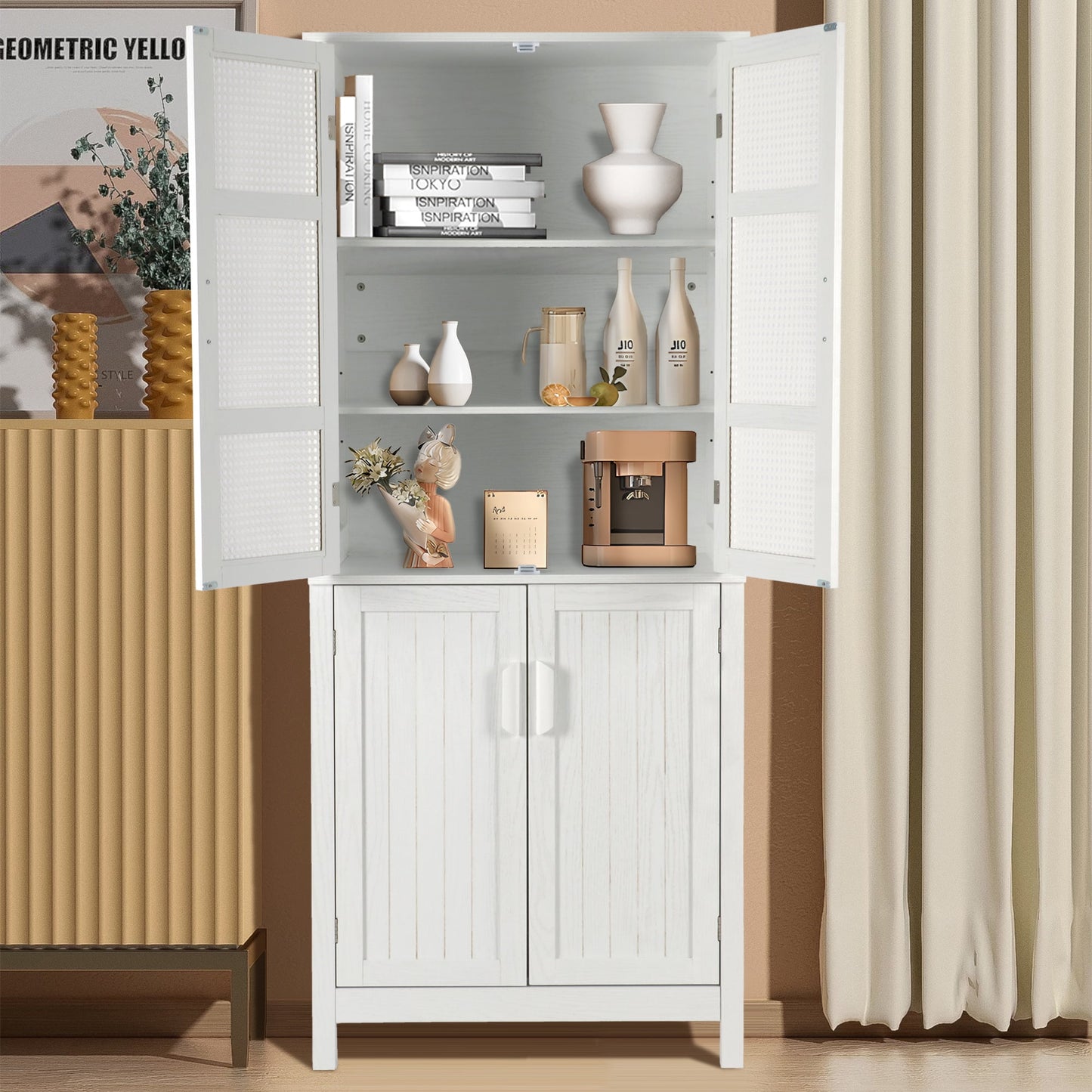 CATMIX 30in x 70in Home White Kitchen Food Storage Cabinet with Adjustable Shelves