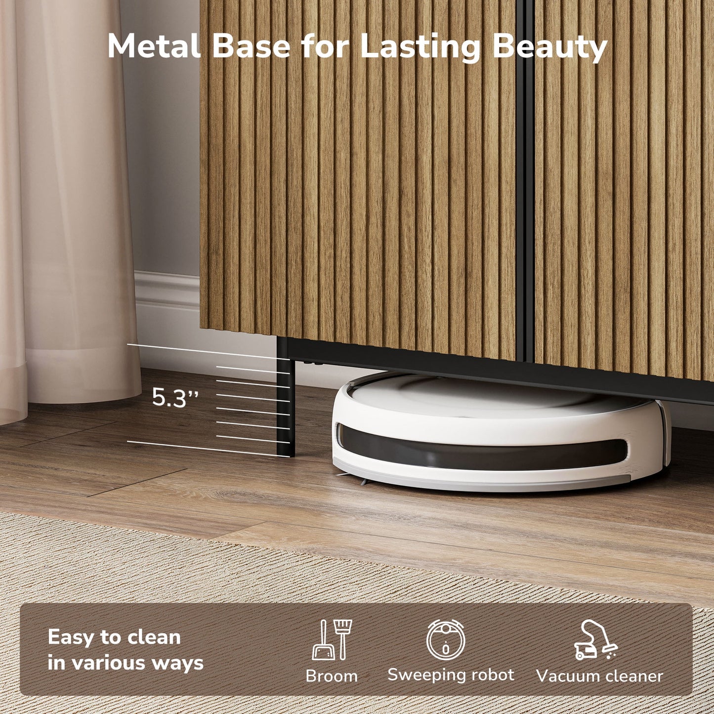 BELLEZE Sideboard Buffet Cabinet, 63in Storage Cabinet with 4 Doors and Adjustable Shelves, Sideboard Cabinet for Dinning Room, Kitchen & Living Room - Colemen (Camel)