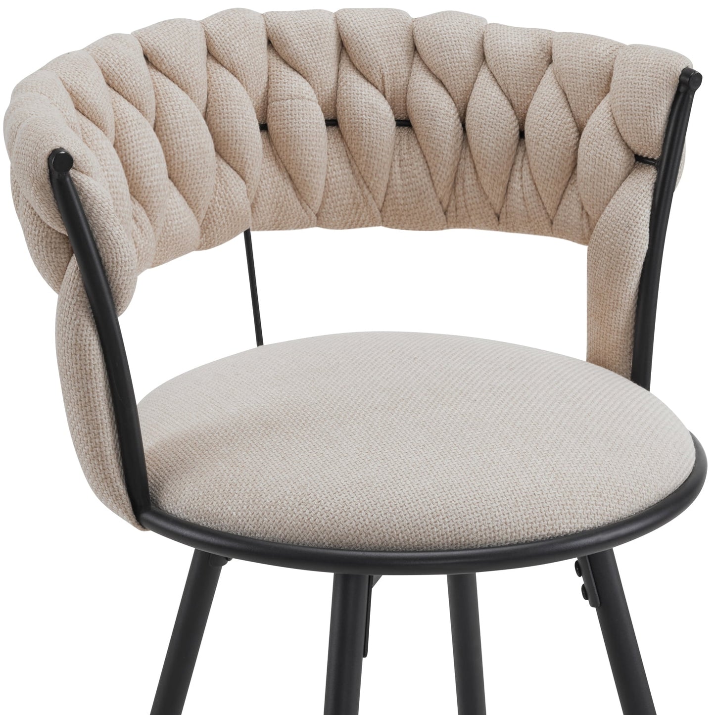 26 inch Bar Stool Set of 2, 360?? Swivel Counter Barstool with Backrest, Upholstered Hand-Woven Barstool, Modern Bar Chair with Footrest ,White