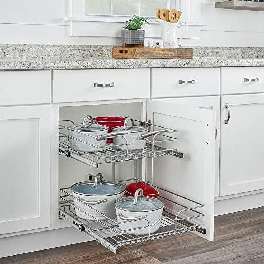 2-Tier Kitchen Cabinet Pull Out and Drawer Organizer Slide Out Pantry Basket in Multiple Sizes 9 x 22 In 5WB2-0922CR-1