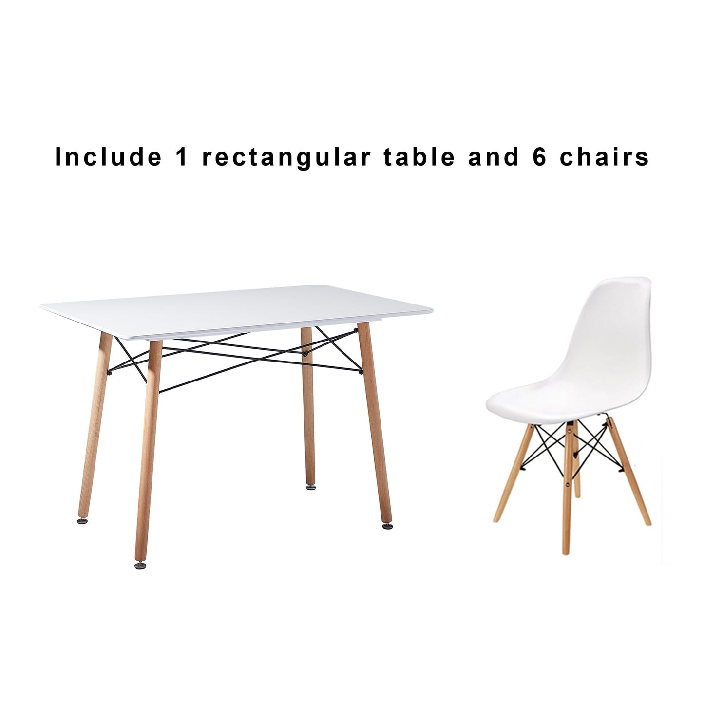 Symylife 7-Piece Dining Table Set, Solid Beech Wood Legs, Chair Seating for Six, White