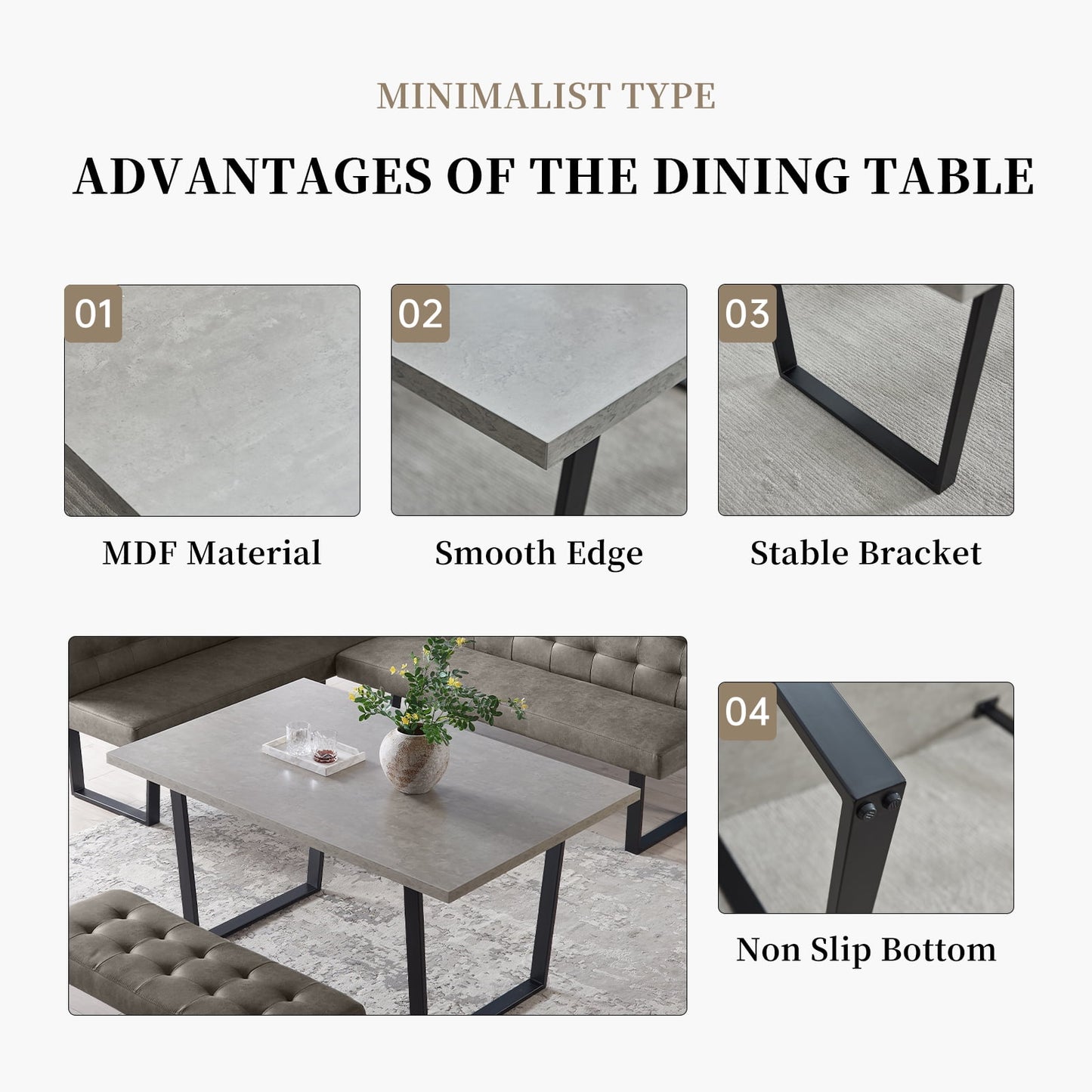 Modern 3-Piece Space Saving Farmhouse Dining Set - Table with Corner Bench and 43.3 Inch Dinner Bench