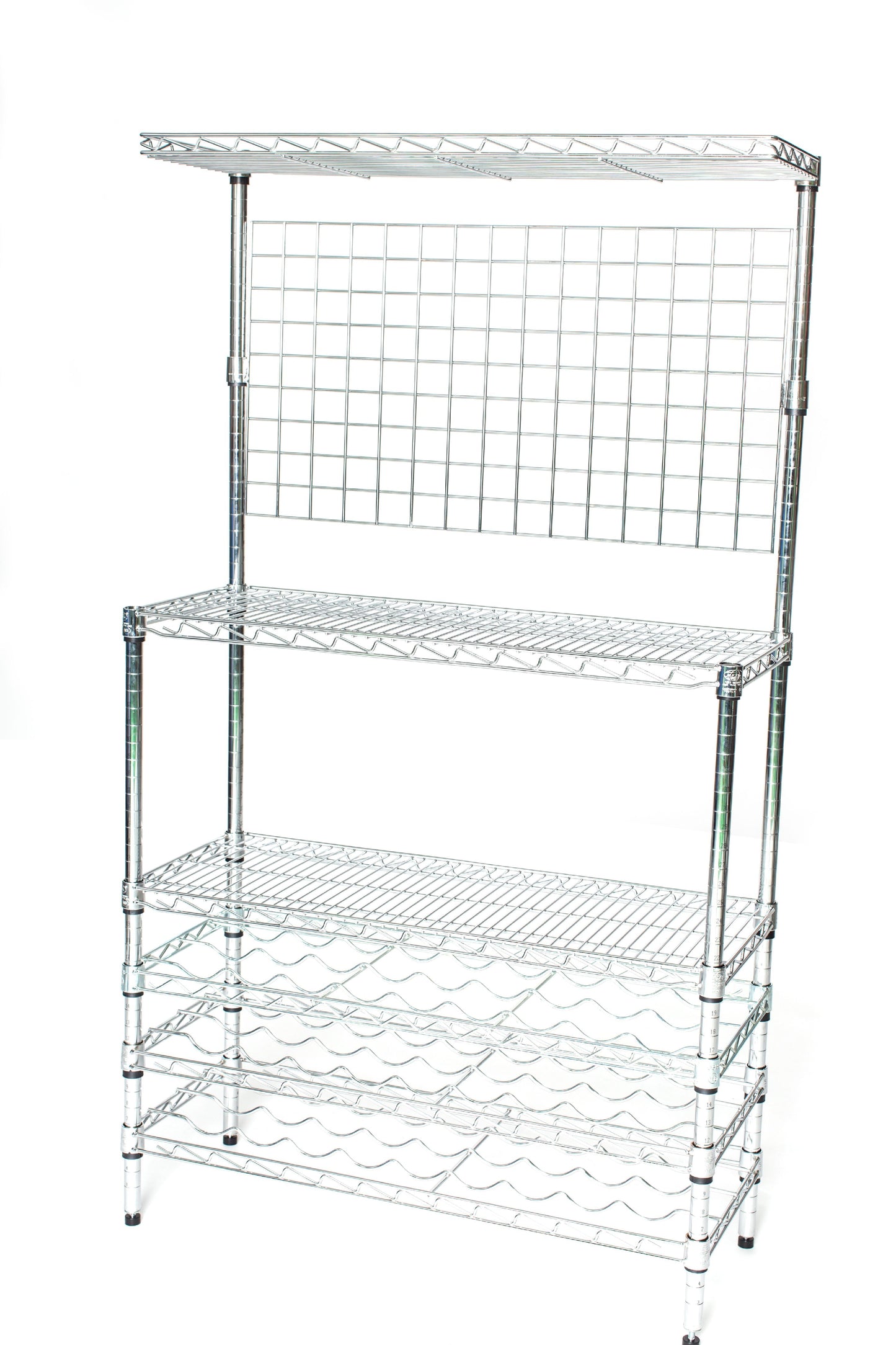 14in Deep x 36in Wide x 74in High Master Chrome Bakers Rack with Wine Storage