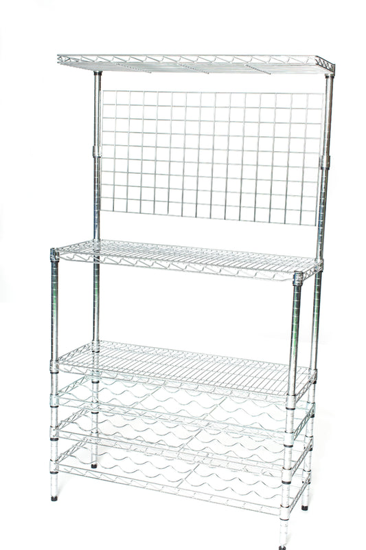 14in Deep x 36in Wide x 74in High Master Chrome Bakers Rack with Wine Storage