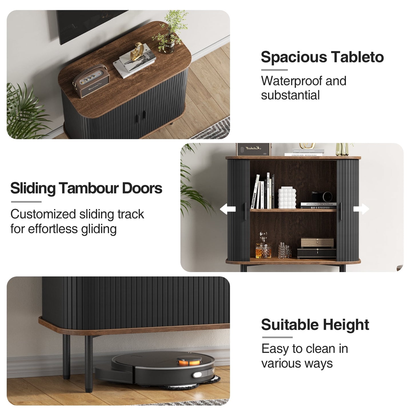 Veanerwood 31in W Black Buffet Sideboard Cabinet with Storage