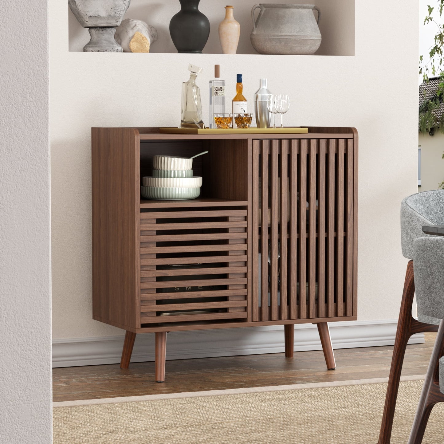 Veanerwood 31.5in Buffet Cabinet with Storage, Walnut