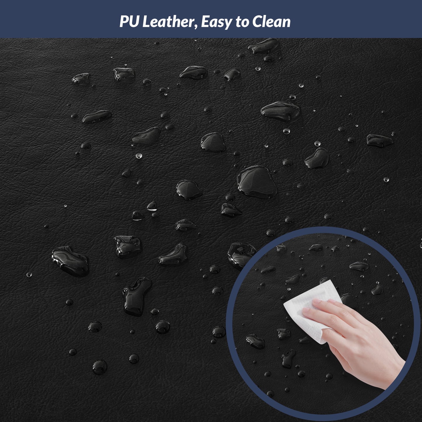 BELLEZE 24in Backless Bar Stools Set of 4, Counter Height Barstools, Modern Upholstered PU Leather Counter Stools with Metal Base Kitchen Island Chairs Dining Chair, Black & Black