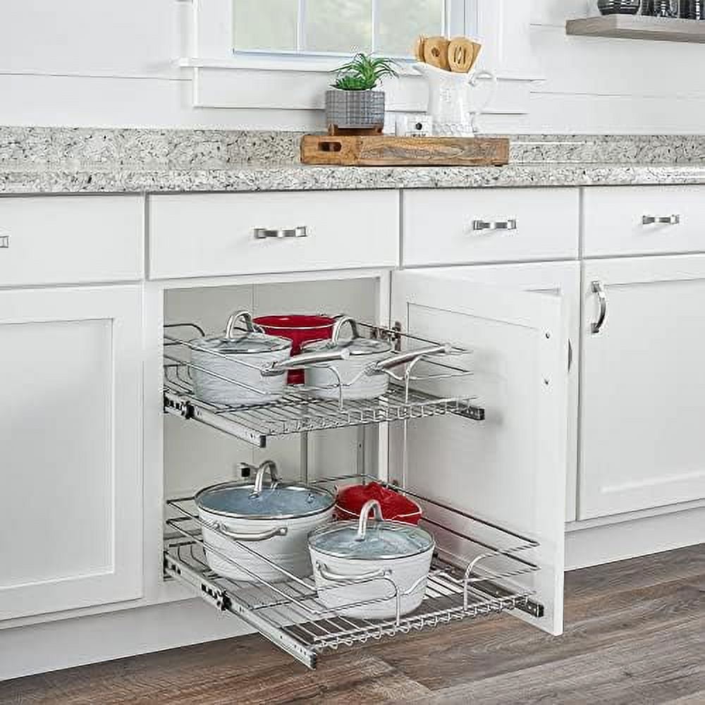 2-Tier Kitchen Cabinet Pull Out and Drawer Organizer Slide Out Pantry Basket in Multiple Sizes 9 x 22 In 5WB2-0922CR-1