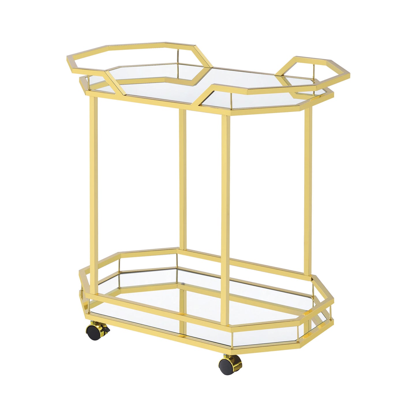 2-tier Mirrored Serving Cart Brass