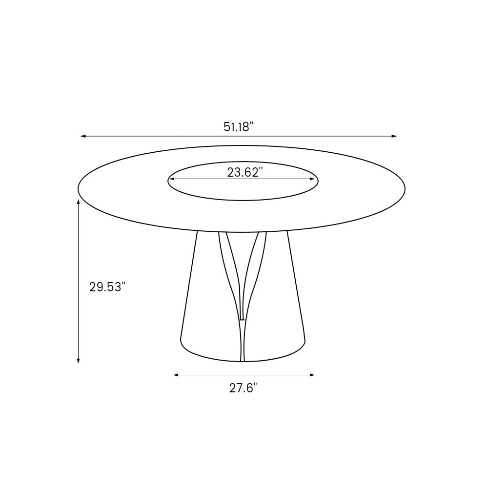 POVISON 51in Modern Black Round Dining Table with Lazy Susan for 4¡°?Matte Sintered Stone Table, Bronze Carbon Steel Base
