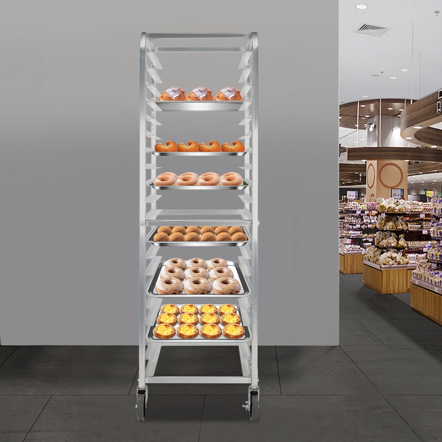 20 Tier Bakery Rack with Lockable Wheels Home Commercial Kitchen Bun Pan Sheet Rack Mobile Sheet Pan Racking Aluminum Trolley Storage Cooling Rack for Donuts and Bread