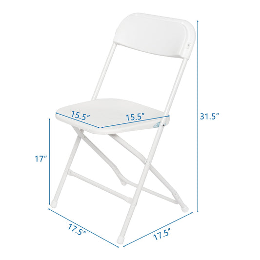 10 Pack White Plastic Folding Chair, Indoor Outdoor Portable Stackable Commercial Seat with Steel Frame 350lb. Capacity for Events Office Wedding Party Picnic Kitchen Dining