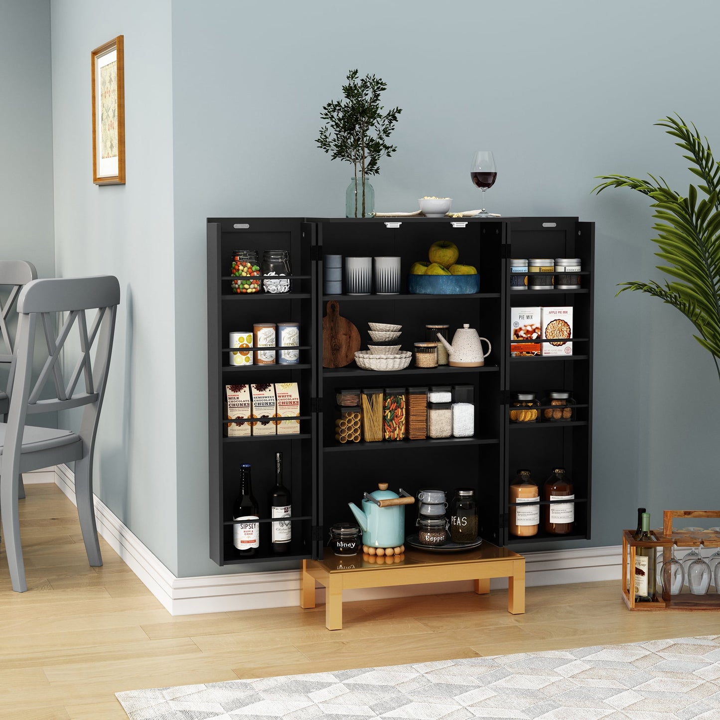 CBJCBJ 45in H Modern Kitchen Pantry Cabinet with 2-Door Adjustable Shelves and Golden Feet, White