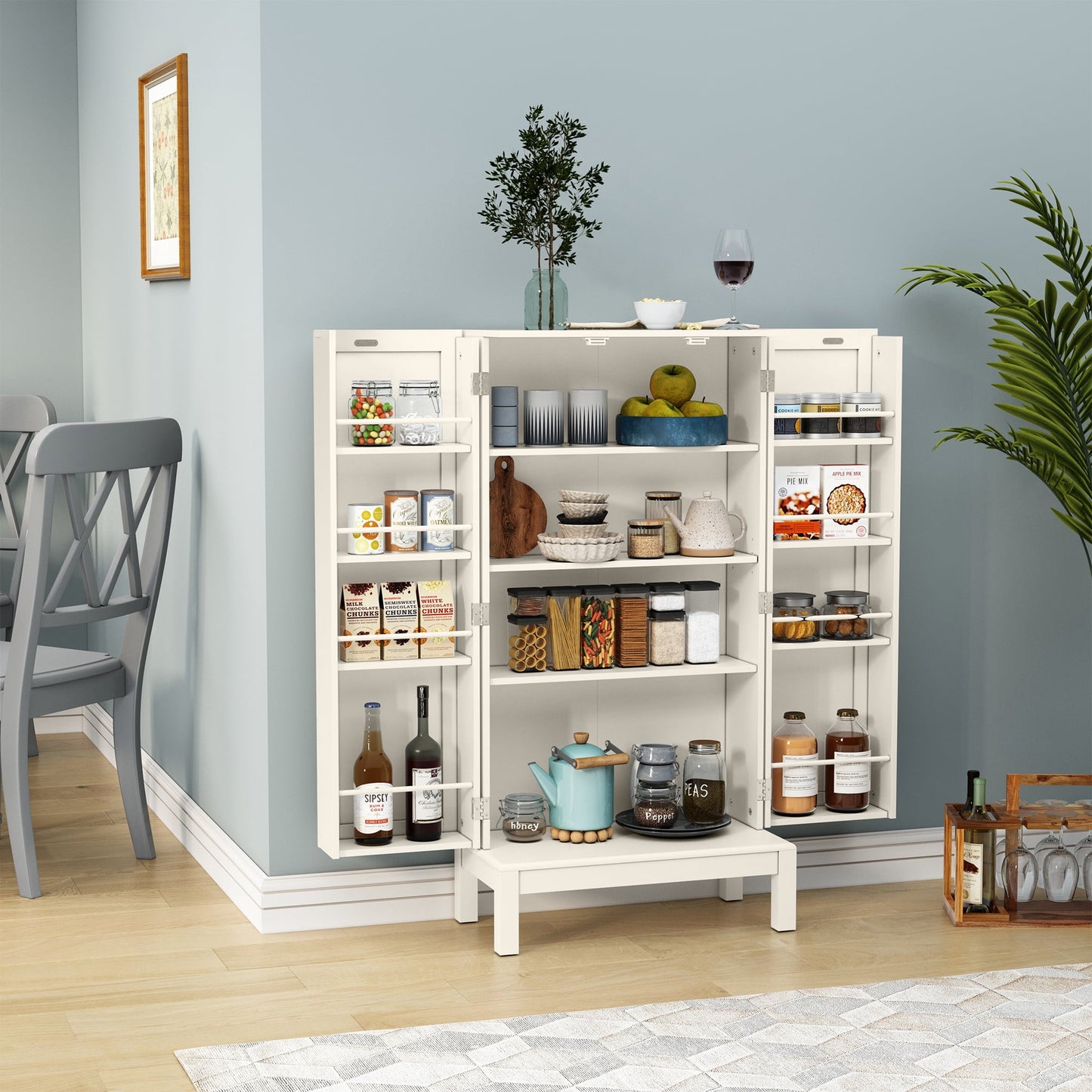 CBJCBJ 45in H Modern Kitchen Pantry Cabinet with 2-Door Adjustable Shelves and Golden Feet, White