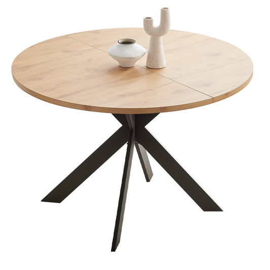Jiexi 46.4 Round Dining Table for 4-6 Person, Mid Century Modern, Steel Legs, Space Saving