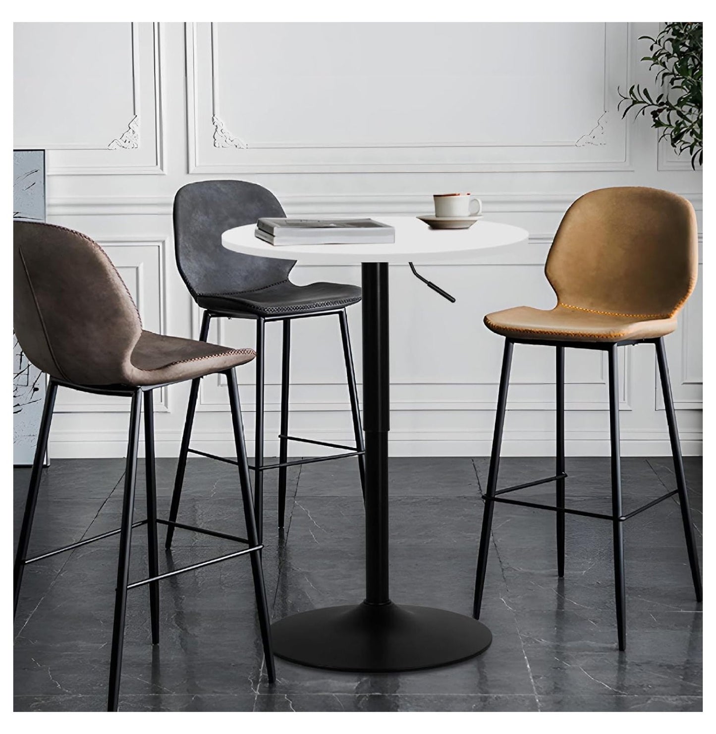 23.5in Round Adjustable Height Wood Bar Pub Table Adjustable Range 27.5in -36in Living Room Dining Room Bar Cocktail Table (White Black)