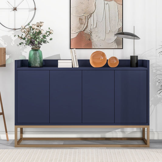 TRIPLE TREE, 47in Modern Storage Cabinet, Console Table with 4 Doors & Gold Metal Base,Entryway Cupboard Furniture, Navy
