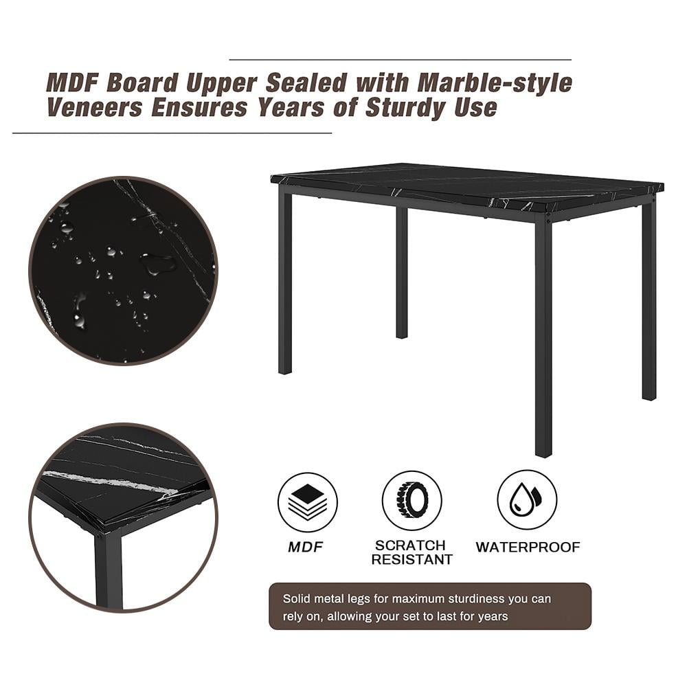 SEGAMRT 5 Piece Dining Table Set for Apartments, Faux Marble Tabletop 4 Leather Chairs Kitchen Dining