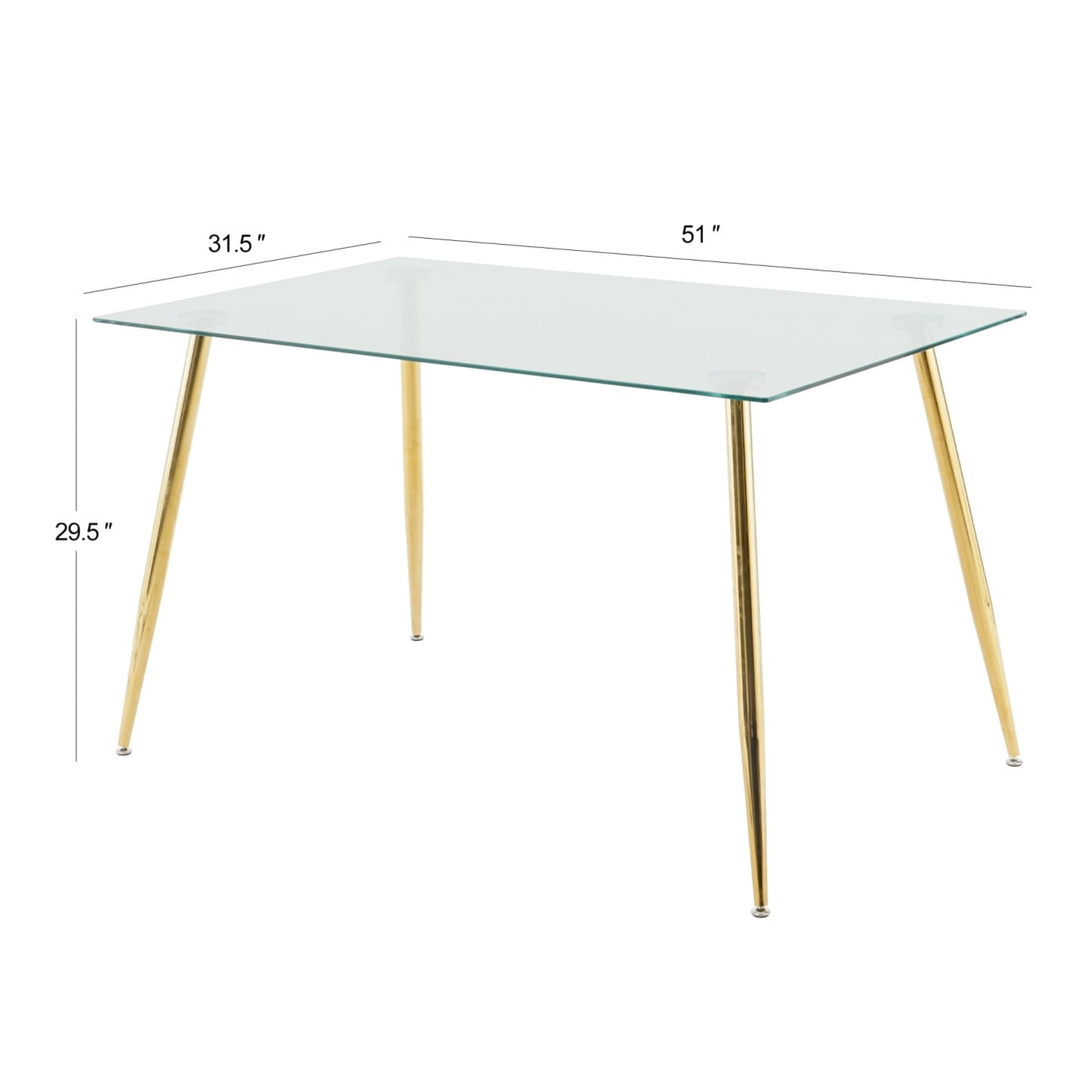 29.5H?Æù Kitchen Glass Dining Table with Chrome Metal Legs, Modern Rectangular Tempered Glass Table top for Kitchen & Dining Tables, Golden Table Legs