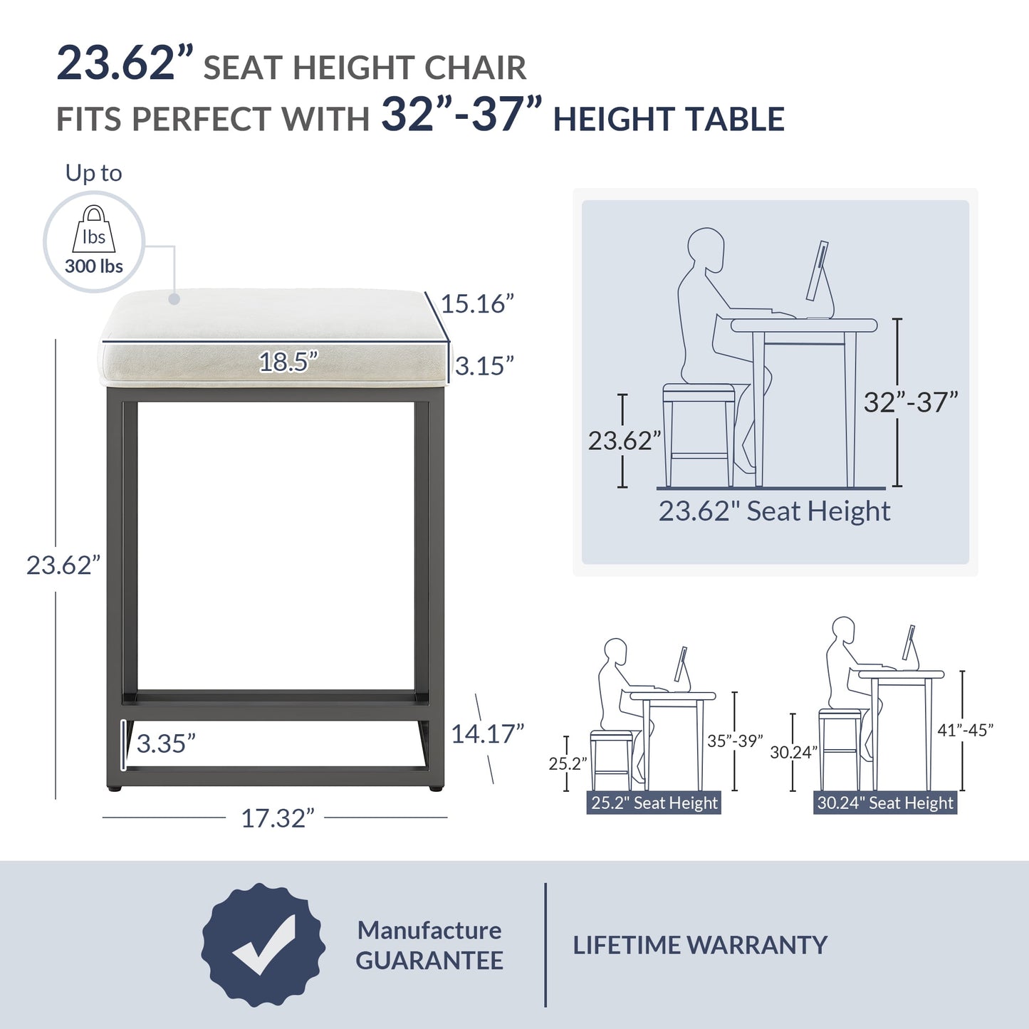 BELLEZE Set of 4, 24in Backless Bar Stools, Counter Height, PU Leather Upholstered, Metal Base, White & Black