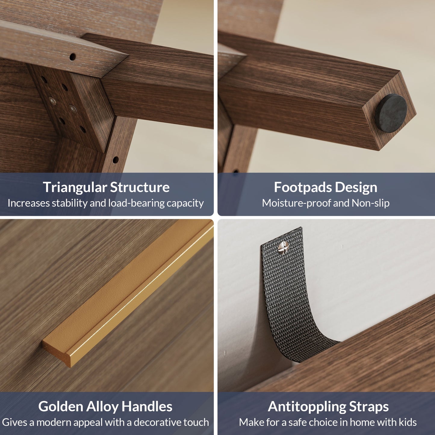 BELLEZE Modern Sideboard, Sideboard Buffet Cabinet with 3 Drawers & 2 Doors, Accent Cabinet for Dining Room, Hallway, Bedroom, or Kitchen - Troy (Brown)