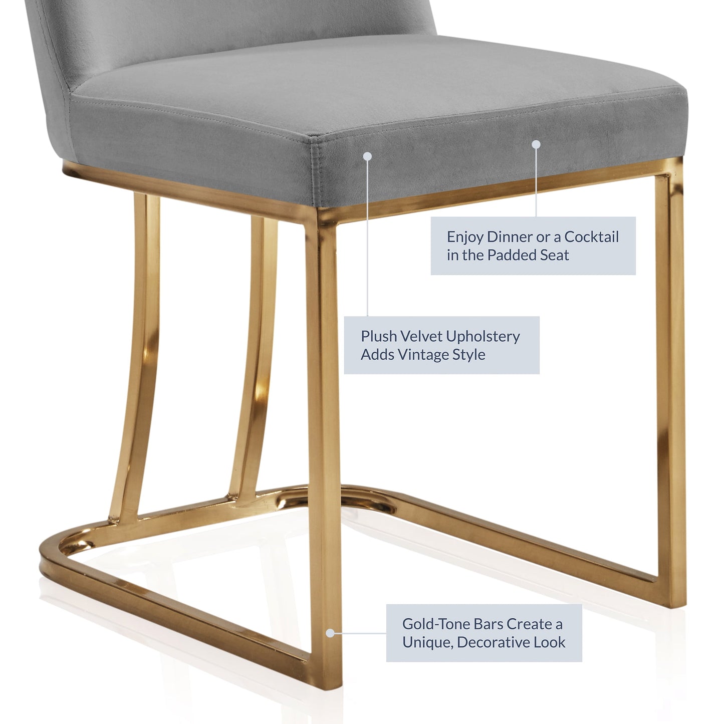 BELLEZE 19 Inch Upholstered Dining Chairs Set of 2, Velvet Kitchen Chairs Armless Dining Chairs with Gold Metal Frame, Modern Dining Chairs for Home and Restaurant - Hutton (Grey)