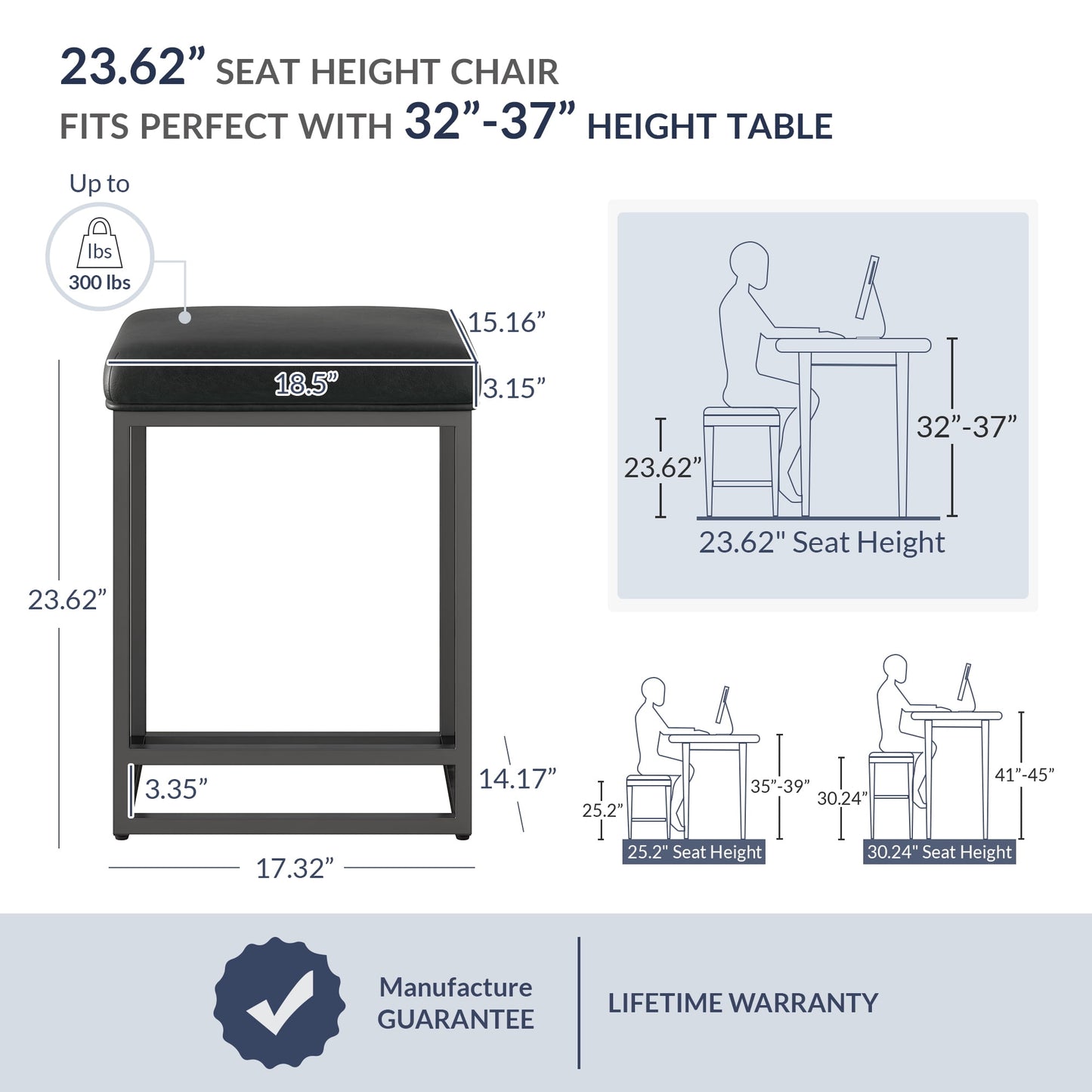 BELLEZE 24in Backless Bar Stools Set of 2, Counter Height Barstools, Modern Upholstered PU Leather Counter Stools with Metal Base Kitchen Island Chairs Dining Chair, Black & Black