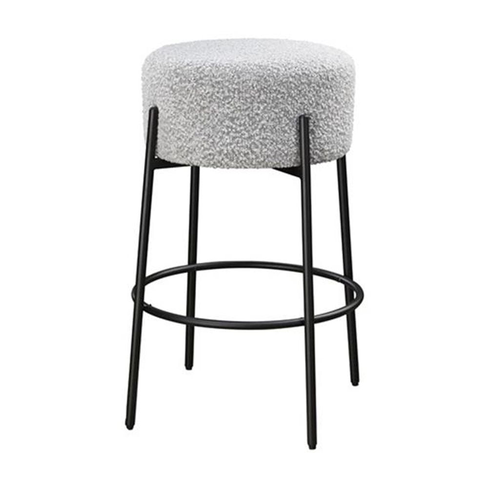 29in Barstool Black Steel Legs with Gray Fabric Upholstered Seat (Set of 2)