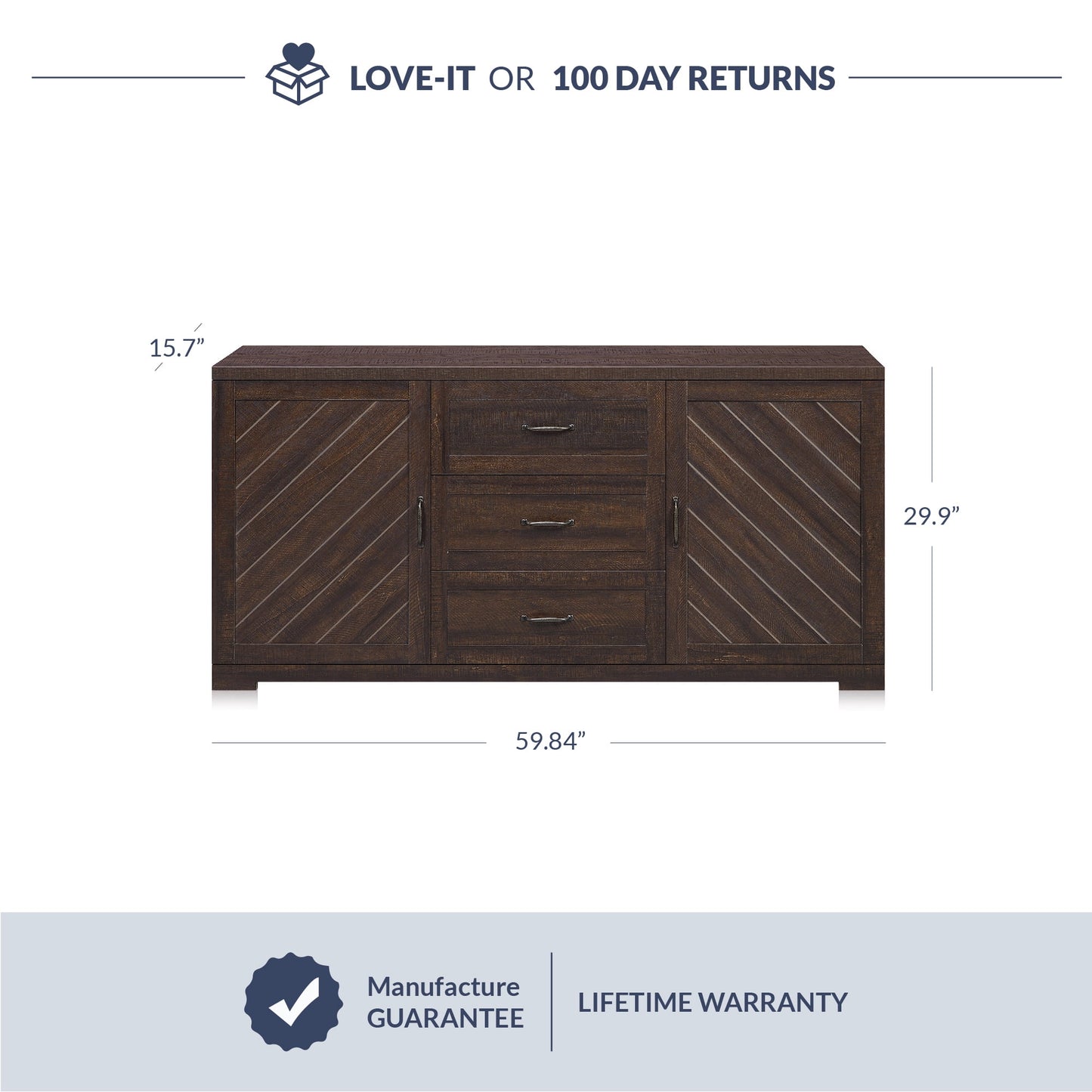 BELLEZE Modern Farmhouse Sideboard for Dining Room & Living Room, Storage Cabinet, Holds Up to 70lbs, Hilo (Espresso)