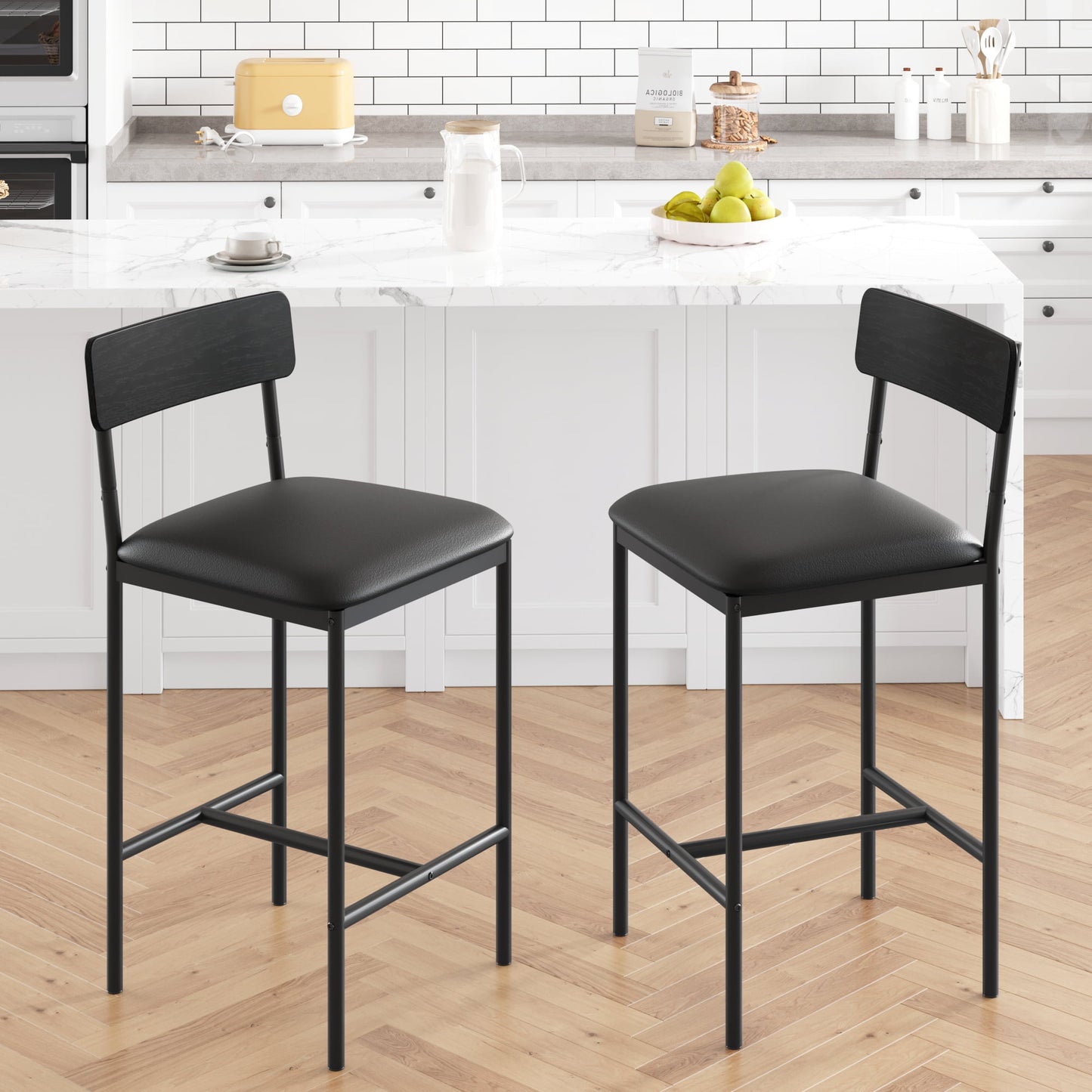 2 Piece Chair Set,PU UpholStered,Comfortable And Soft,Modern Counter Normal Chairs for Kitchen Breakfast Nook Living Room Small Space Black