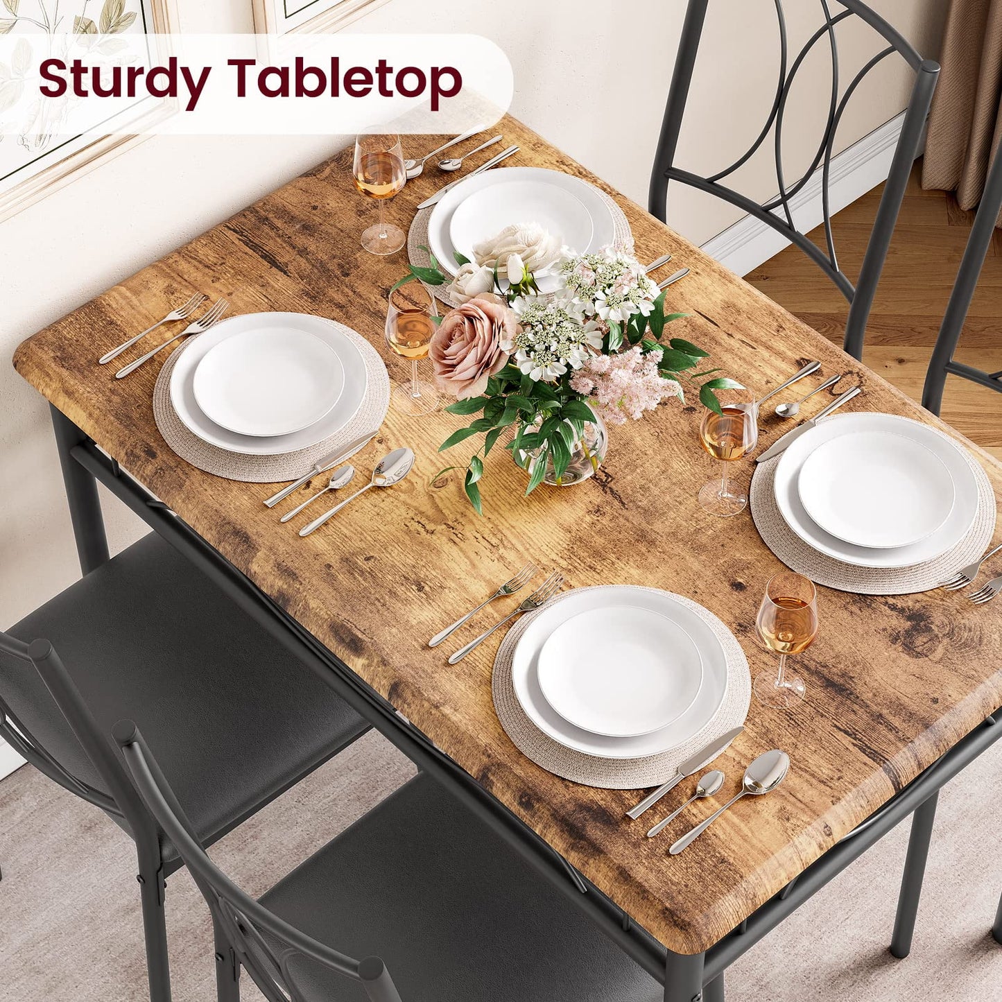 2024 New Dining Table Set for 4, Kitchen Table and Chairs for 4, Rectangular Kitchen Table Set with Sturdy Chairs, Dining Room Table Set for Small Space, Apartment, Dinner